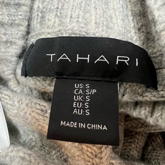 NWT Tahari Women's Small Gray Cable Knit Mock Neck Midi Sheath Sweater Dress - Picture 5 of 7